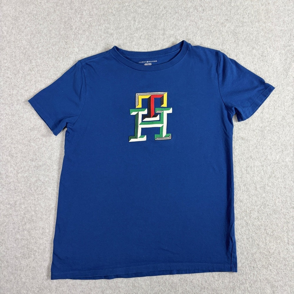 Tommy Hilfiger Blue Short Sleeve Embroidered Monogram Logo T-Shirt Womens XL